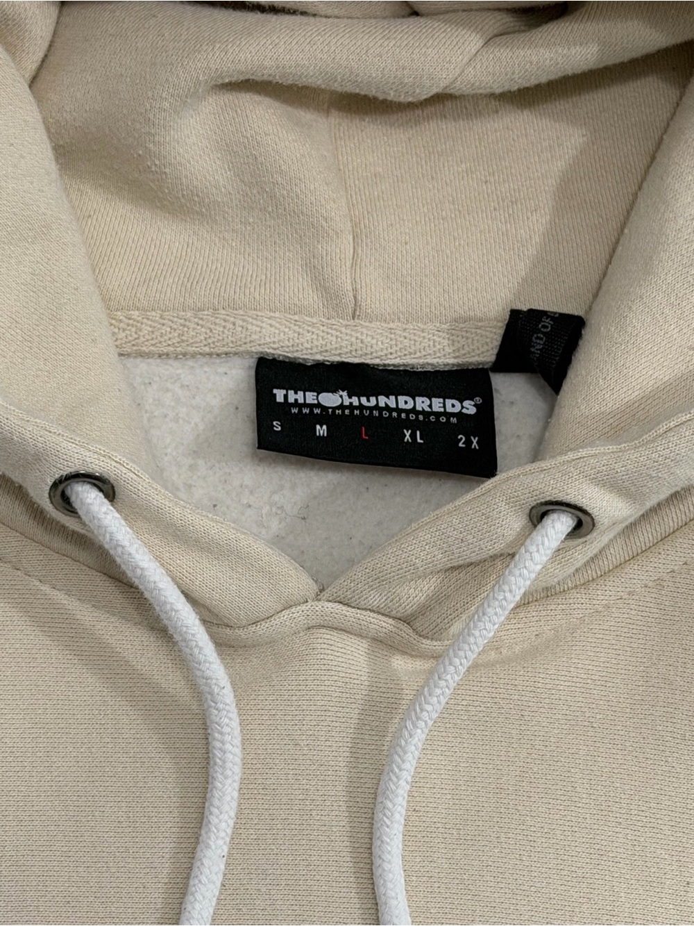 The Hundreds Hoodie Mens Large Cream Pullover Logo Embroidered Streetwear - Picture 6 of 9